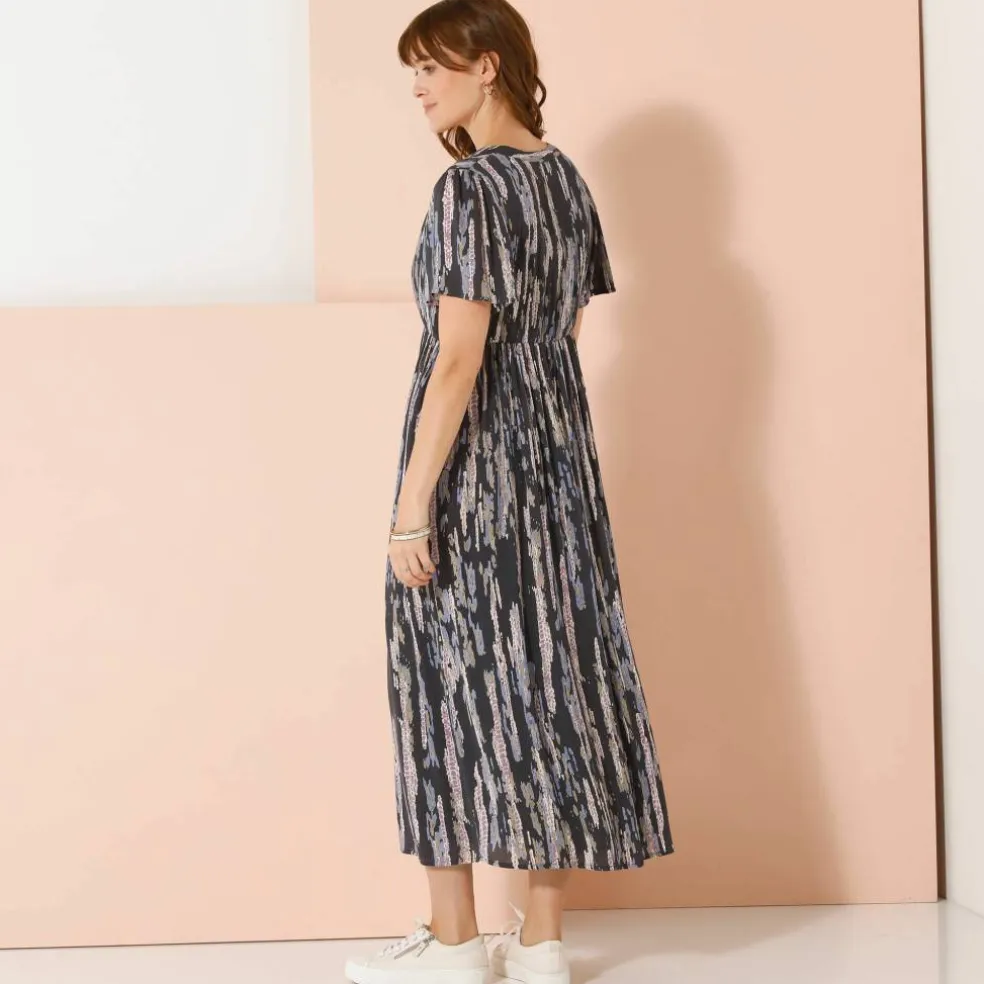 Robe longue en crépon, imprimée