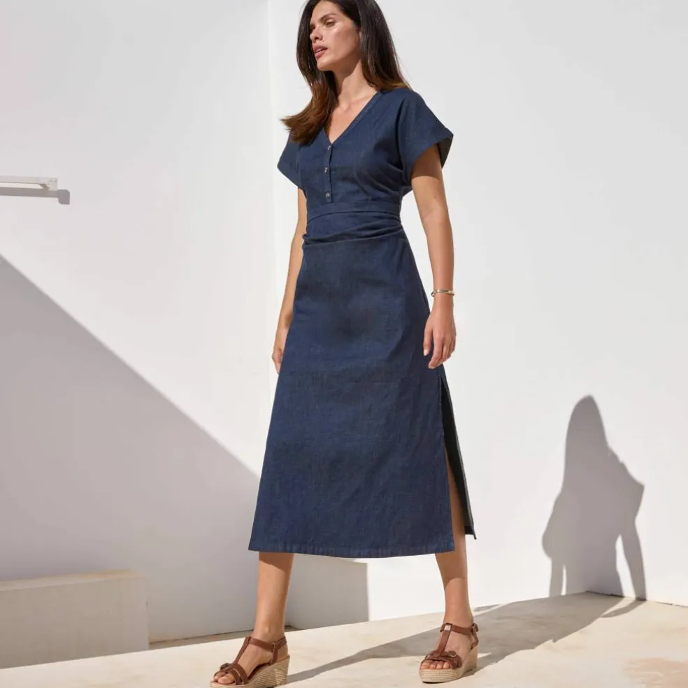 Robe longue en jean, manches courtes