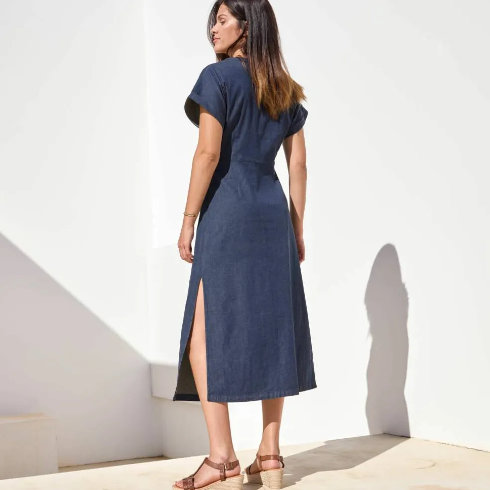 Robe longue en jean, manches courtes