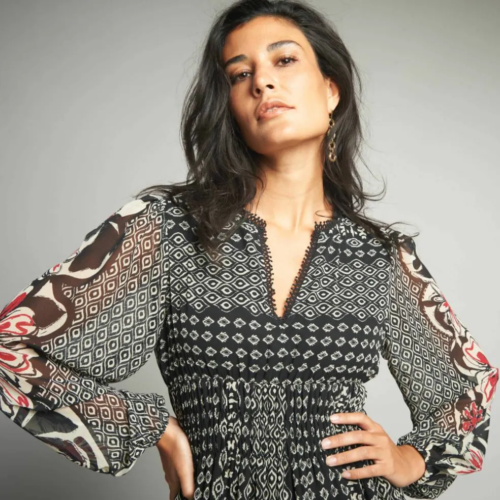 Robe longue en voile, imprimé ethnique