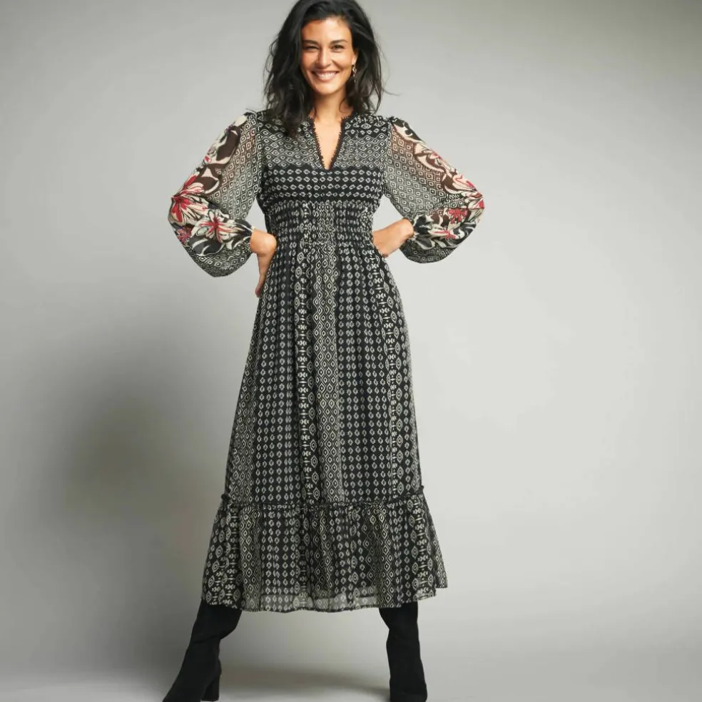 Robe longue en voile, imprimé ethnique