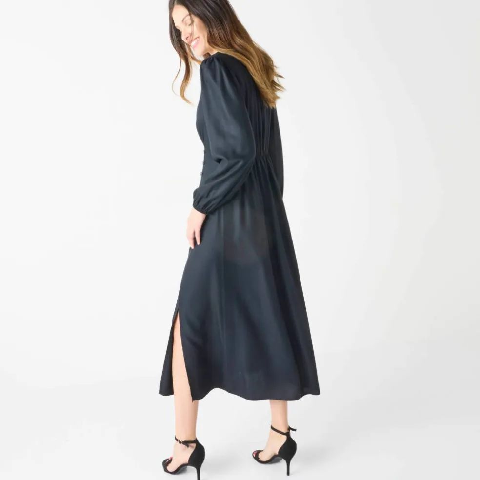 Robe longue fluide col V unie