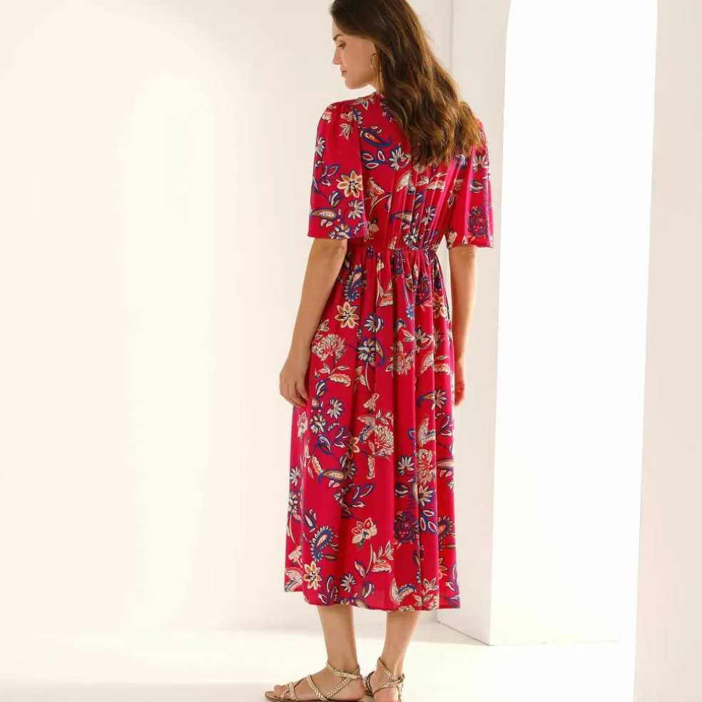 Robe longue imprimée, détails sequins