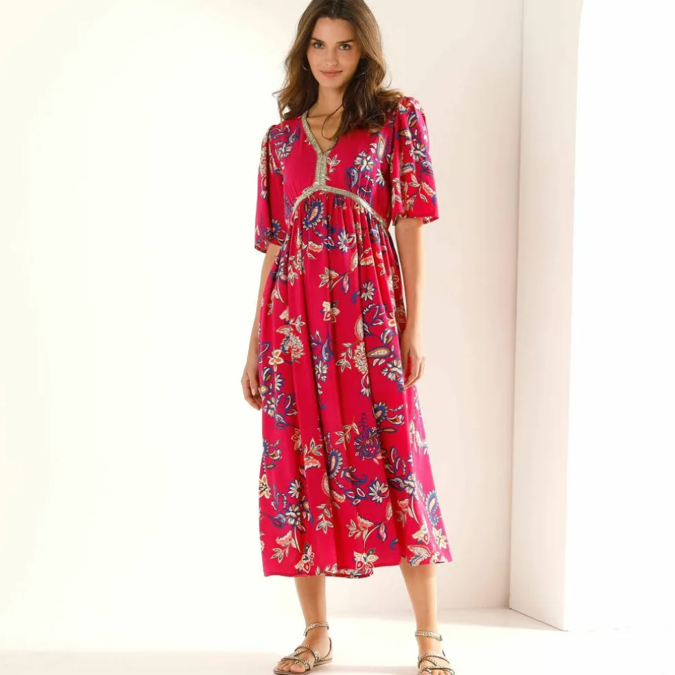 Robe longue imprimée, détails sequins