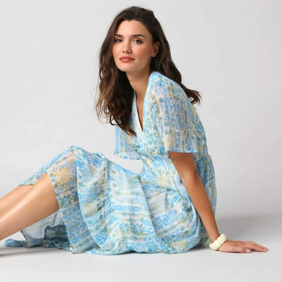Robe longue imprimée en voile "chiffon"