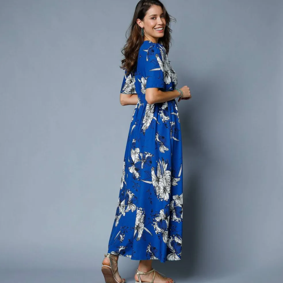 Robe longue imprimée, manches évasées