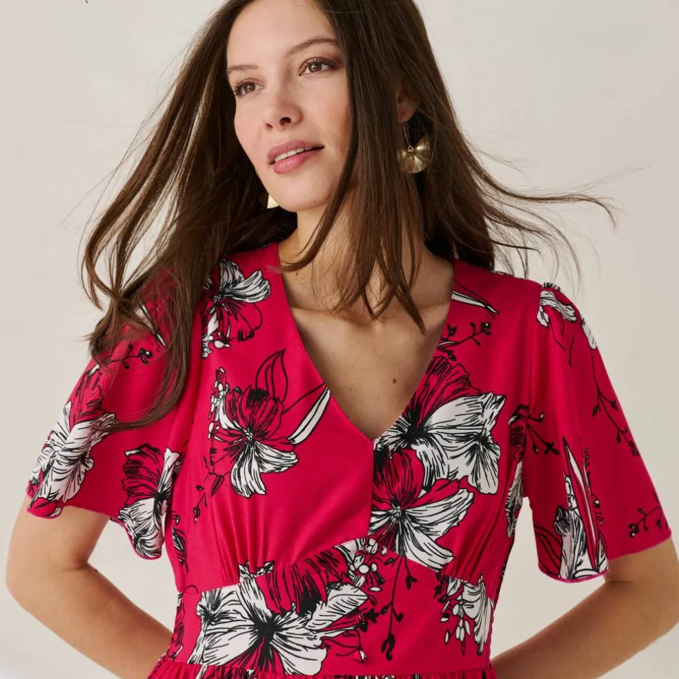 Robe longue imprimée, manches évasées