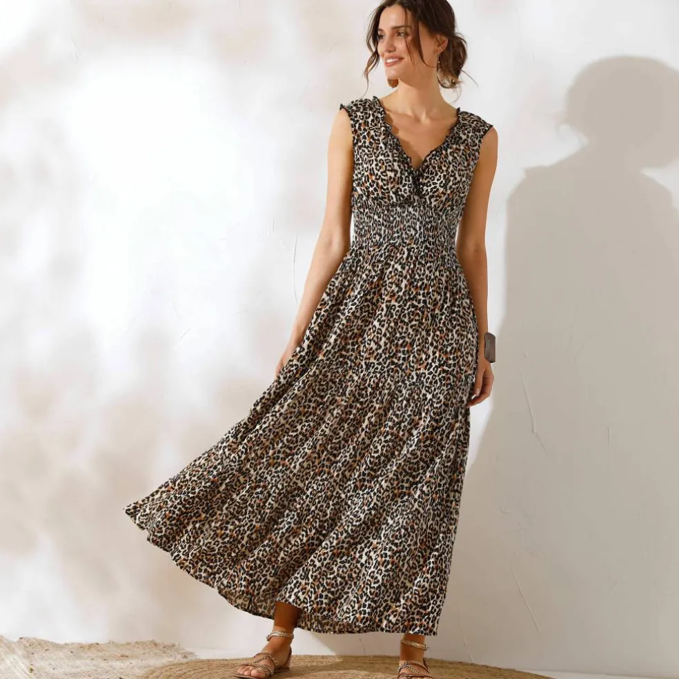 Robe longue imprimée, sans manches