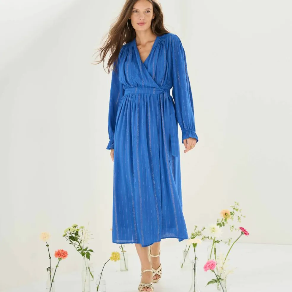 Robe longue "portefeuille" en crépon, doublée