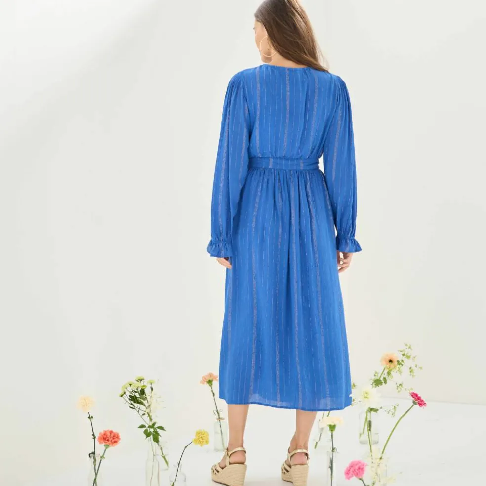 Robe longue "portefeuille" en crépon, doublée