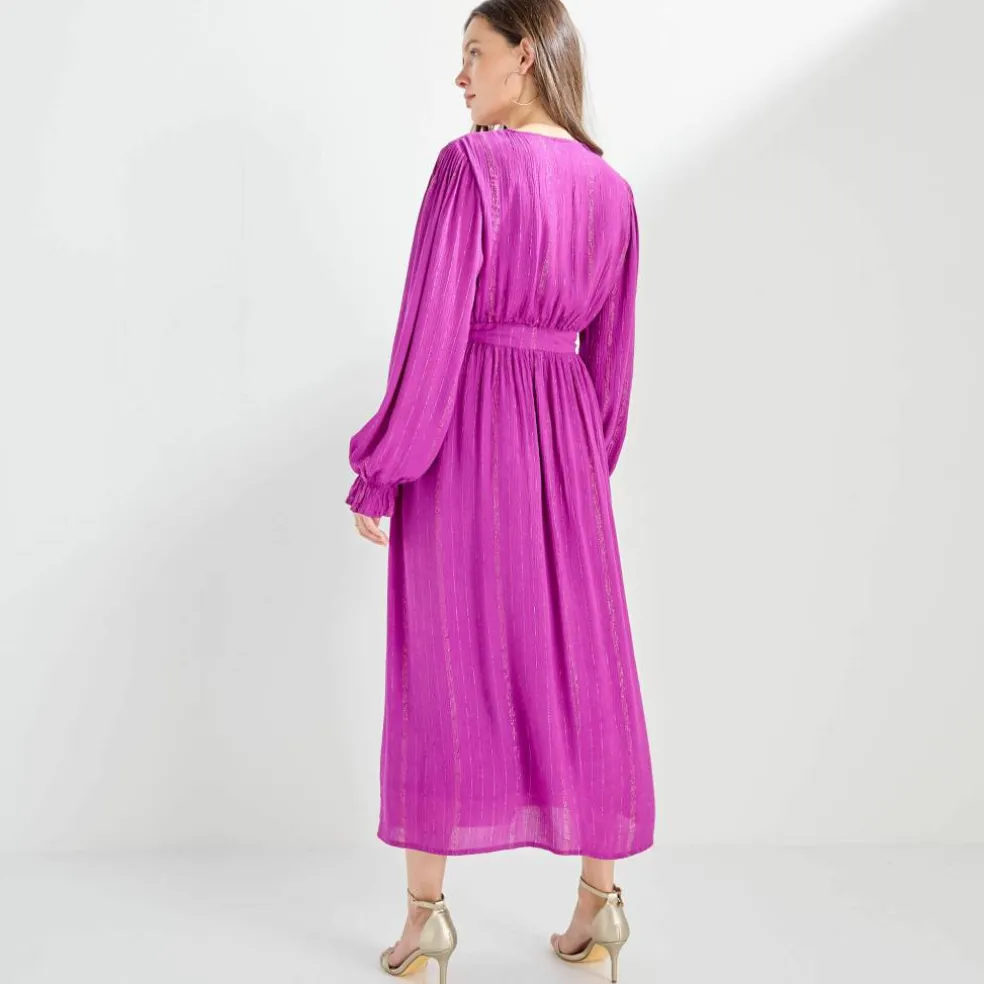 Robe longue "portefeuille" en crépon, doublée