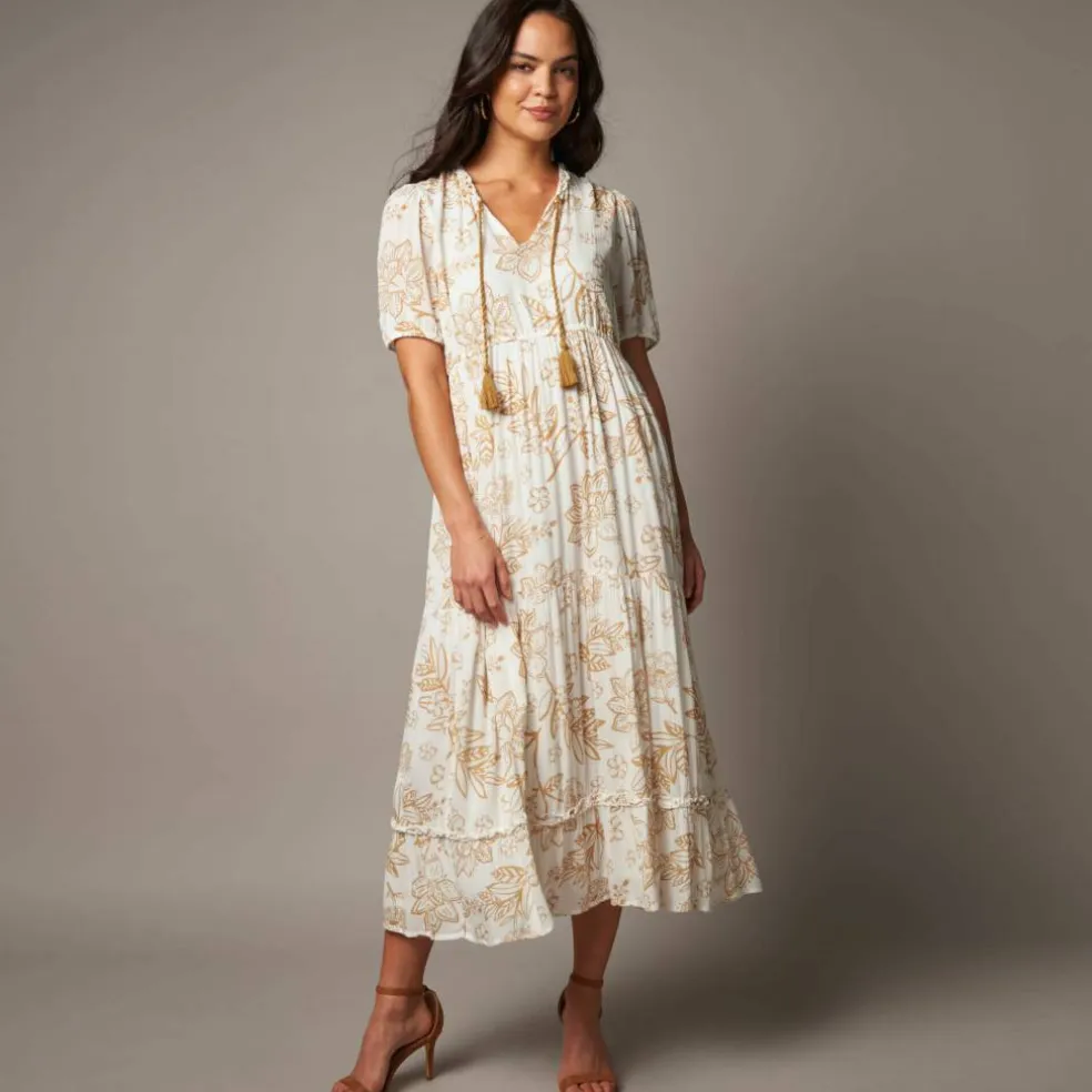 Robe longue volantée imprimée
