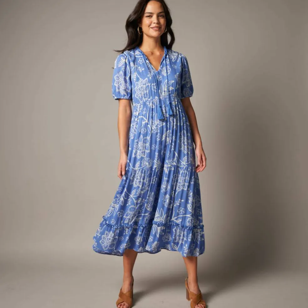 Robe longue volantée imprimée