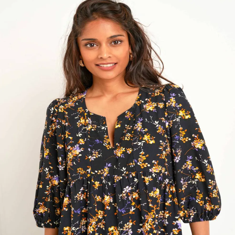 Robe manches blousantes, imprimé fleuri