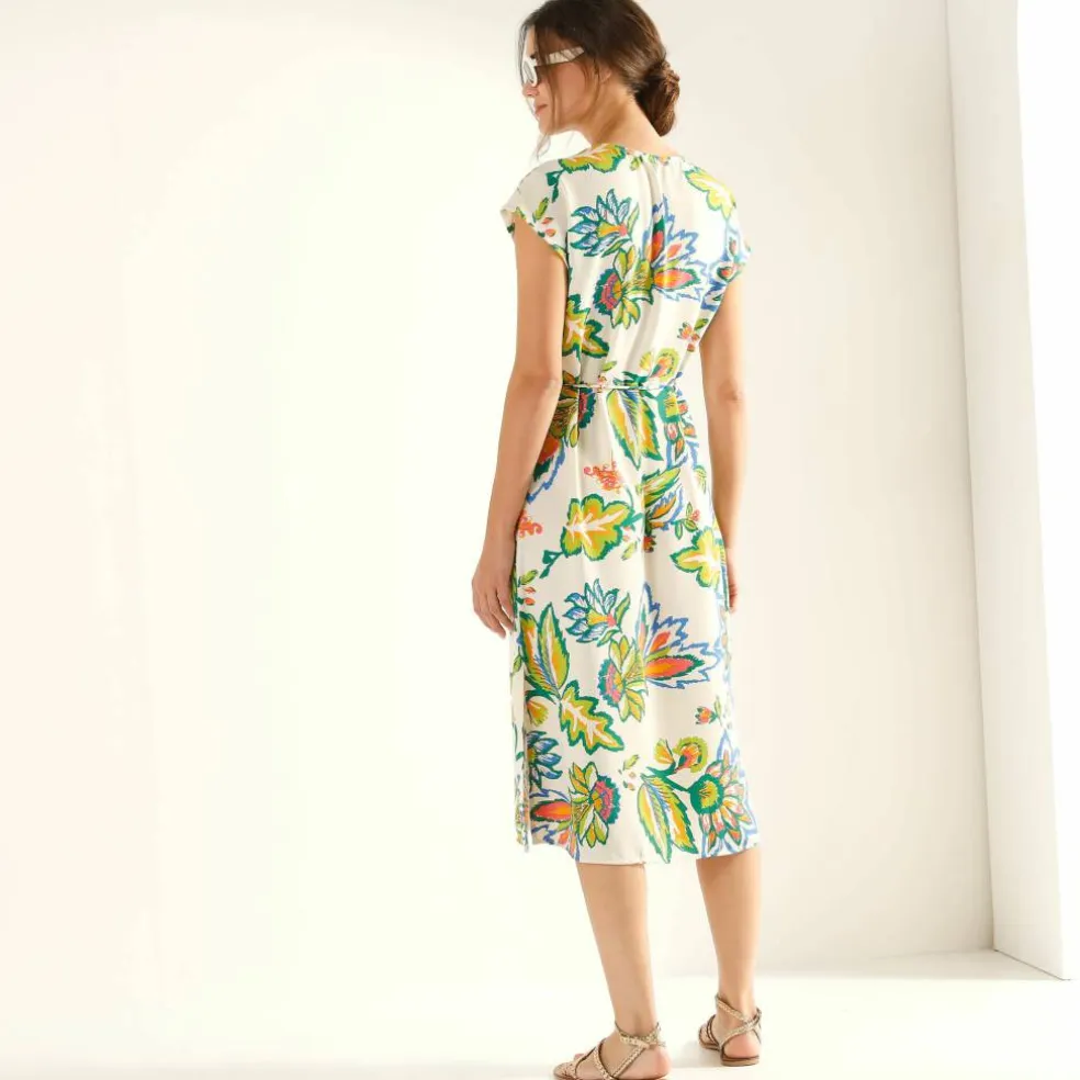 Robe manches courtes, crêpe imprimé