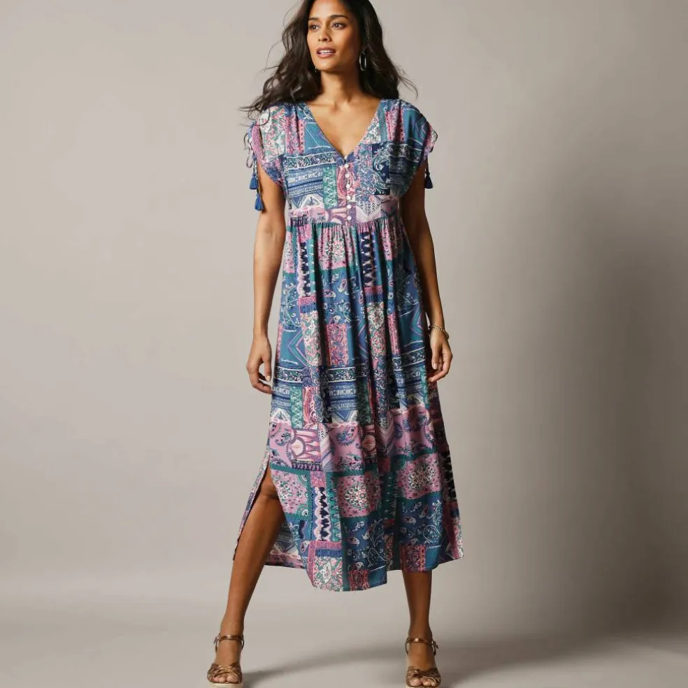 Robe mi-longue imprimée, manches courte