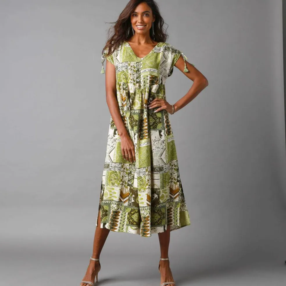 Robe mi-longue imprimée, manches courte