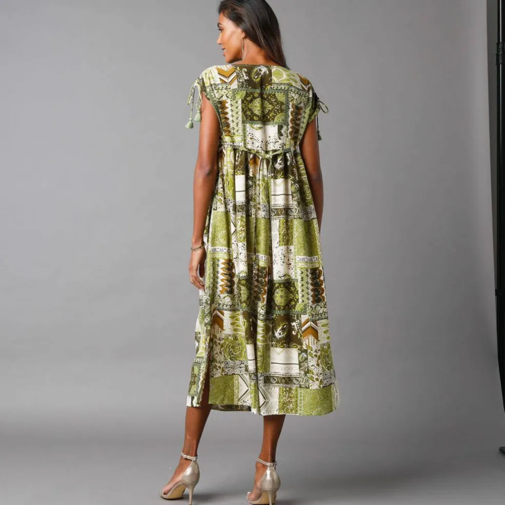 Robe mi-longue imprimée, manches courte