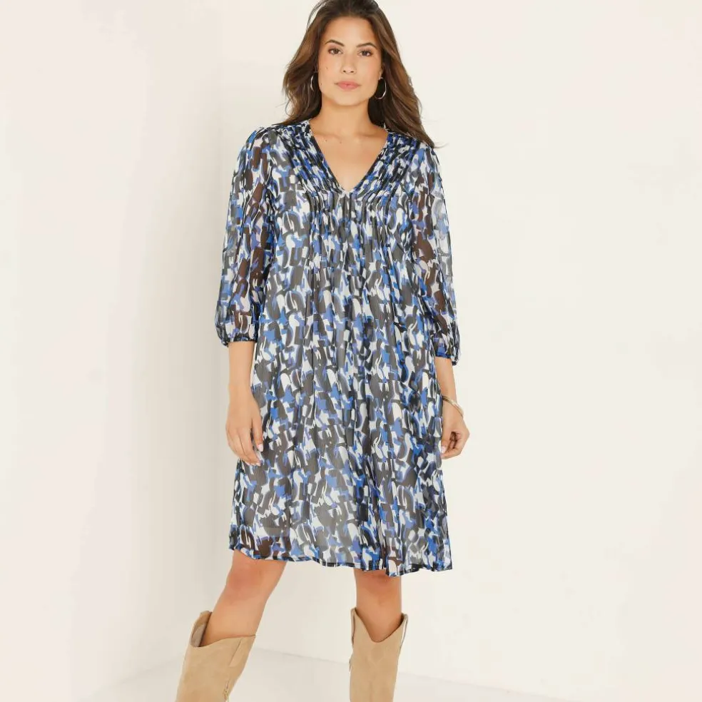 Robe à plis voile imprimé