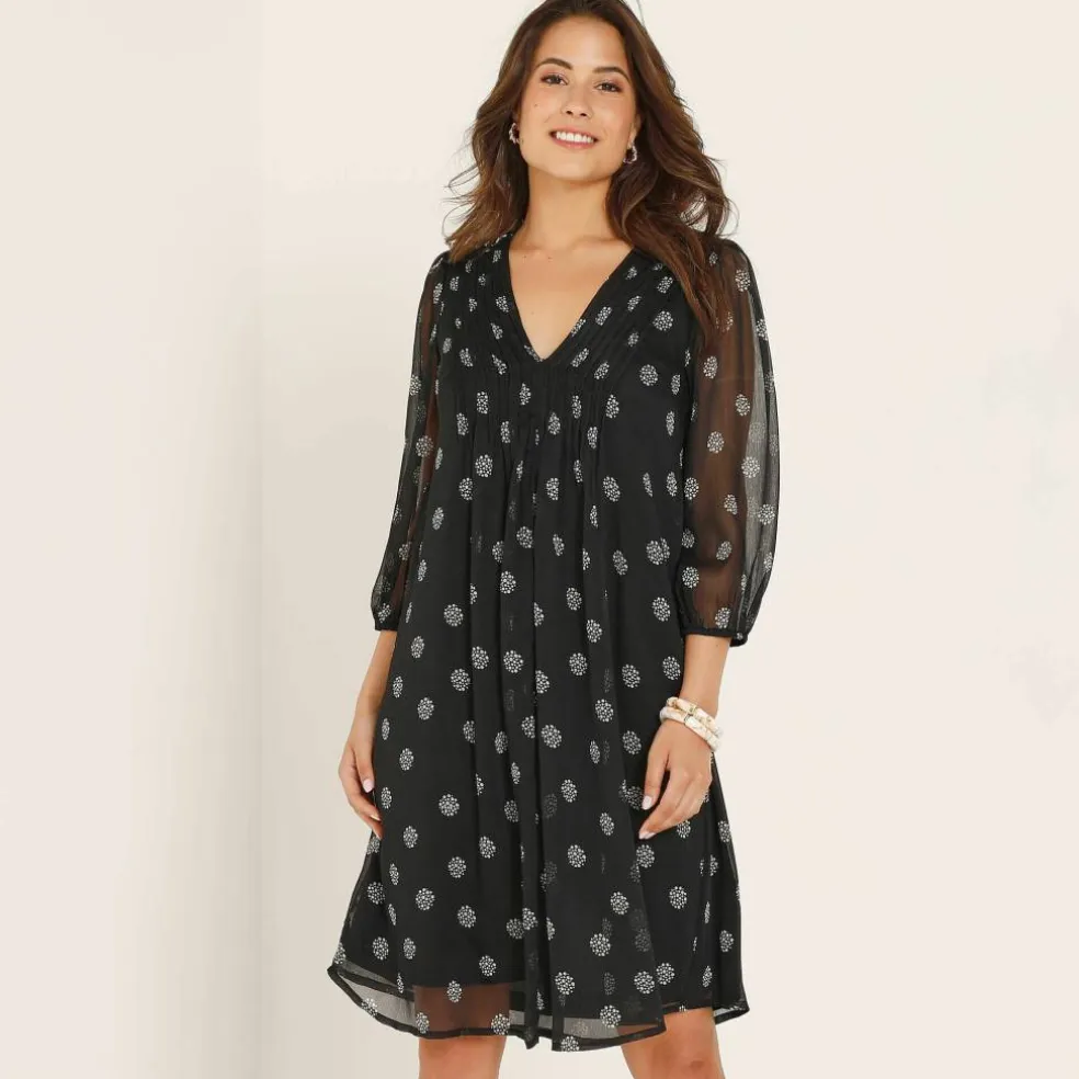 Robe à plis, voile imprimé pois