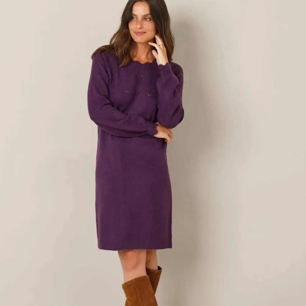 Robe pull finition écailles, maille fantaisie