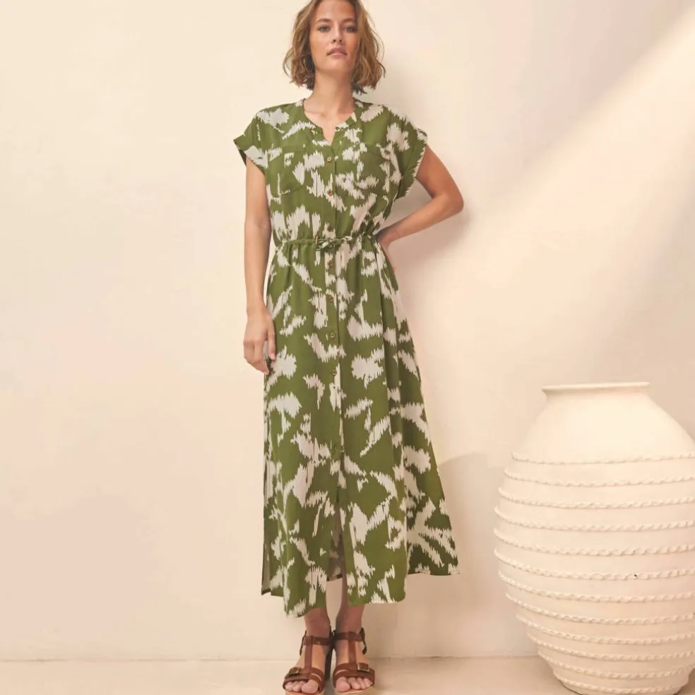 Robe saharienne imprimée, manches courtes