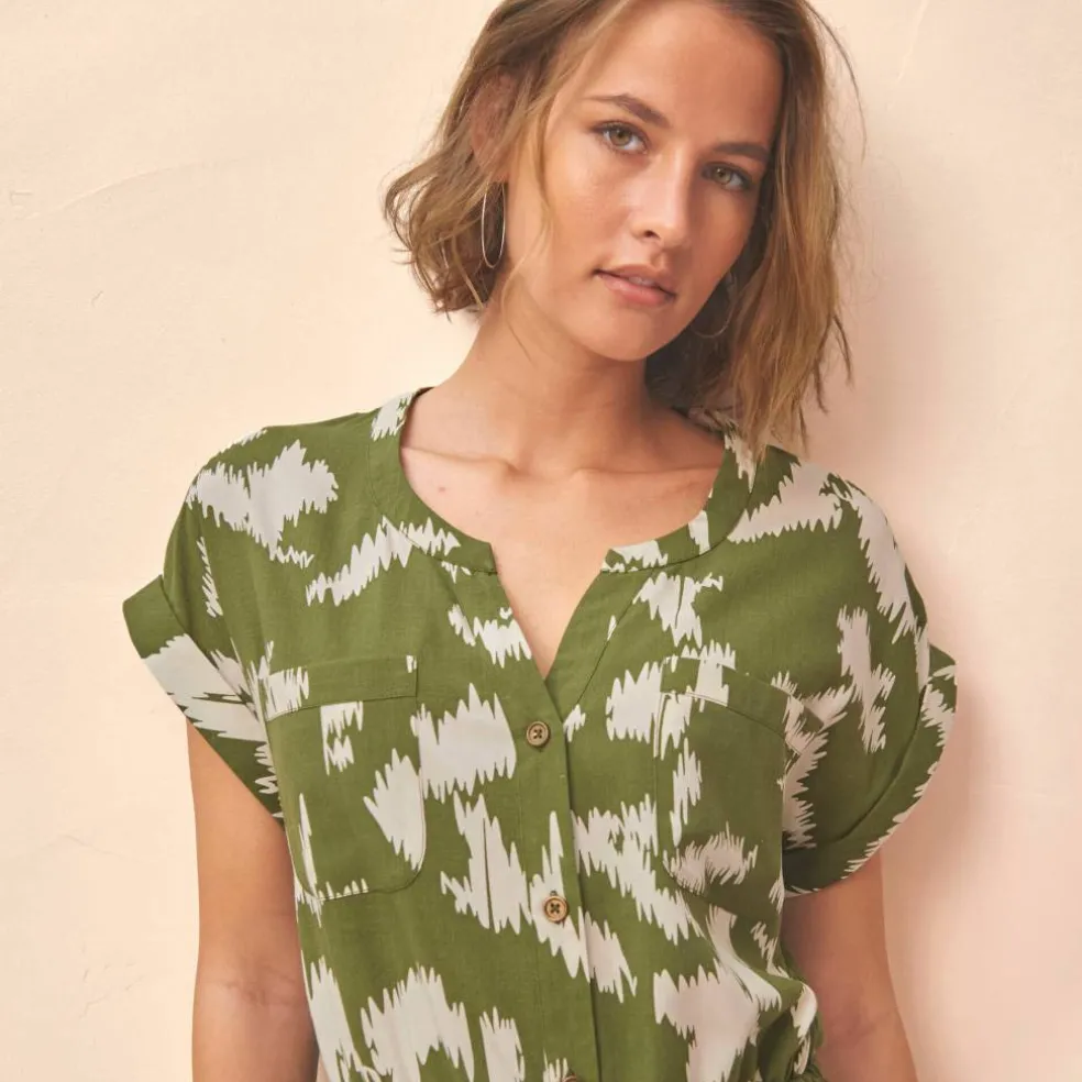 Robe saharienne imprimée, manches courtes