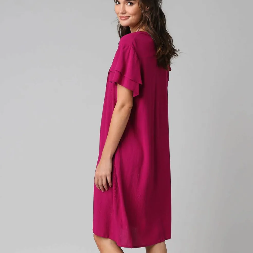 Robe unie manches courtes papillon, crépon