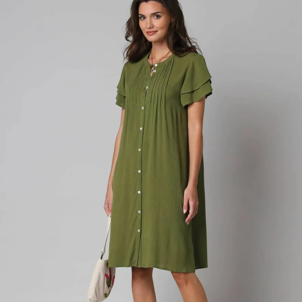 Robe unie manches courtes papillon, crépon