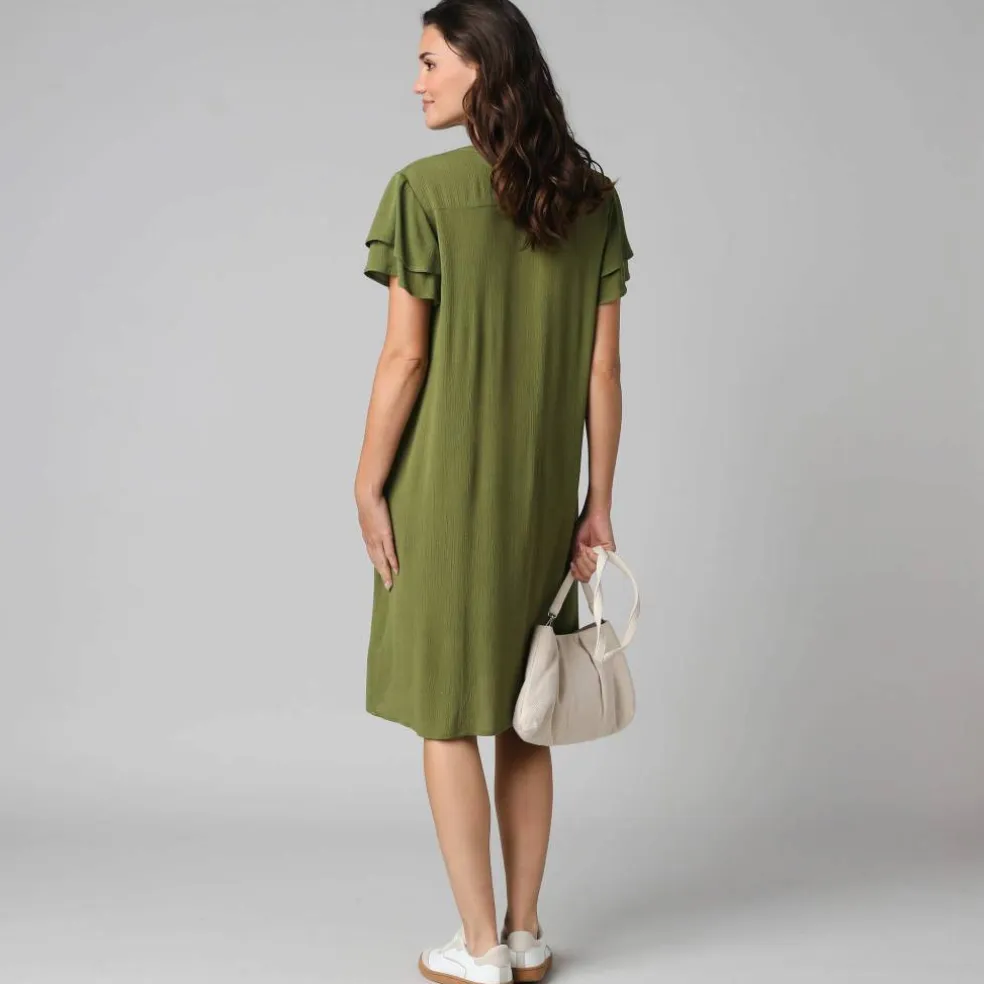 Robe unie manches courtes papillon, crépon
