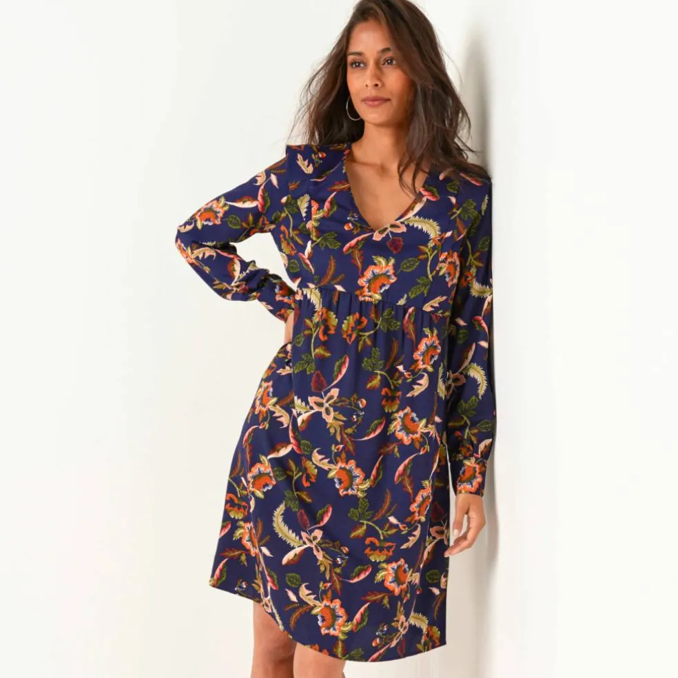 Robe évasée, crêpe imprimé