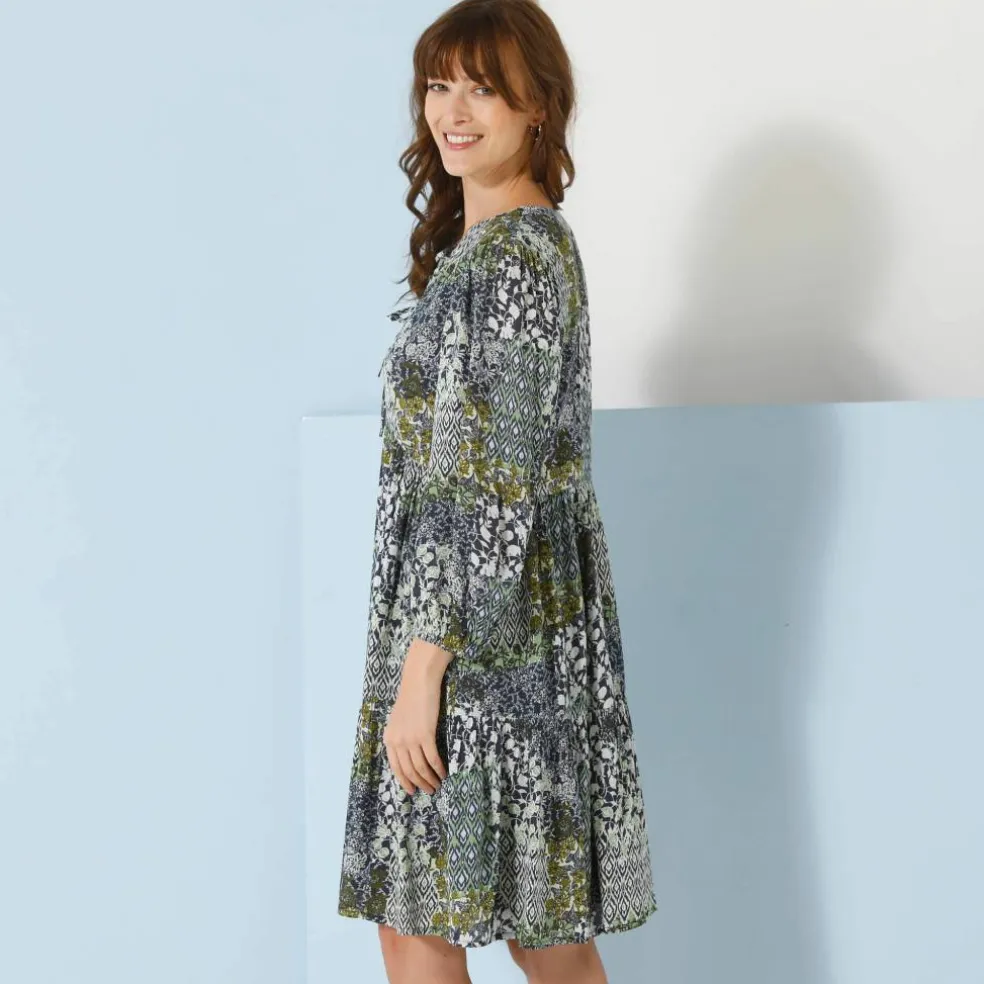 Robe évasée à volant, imprimé