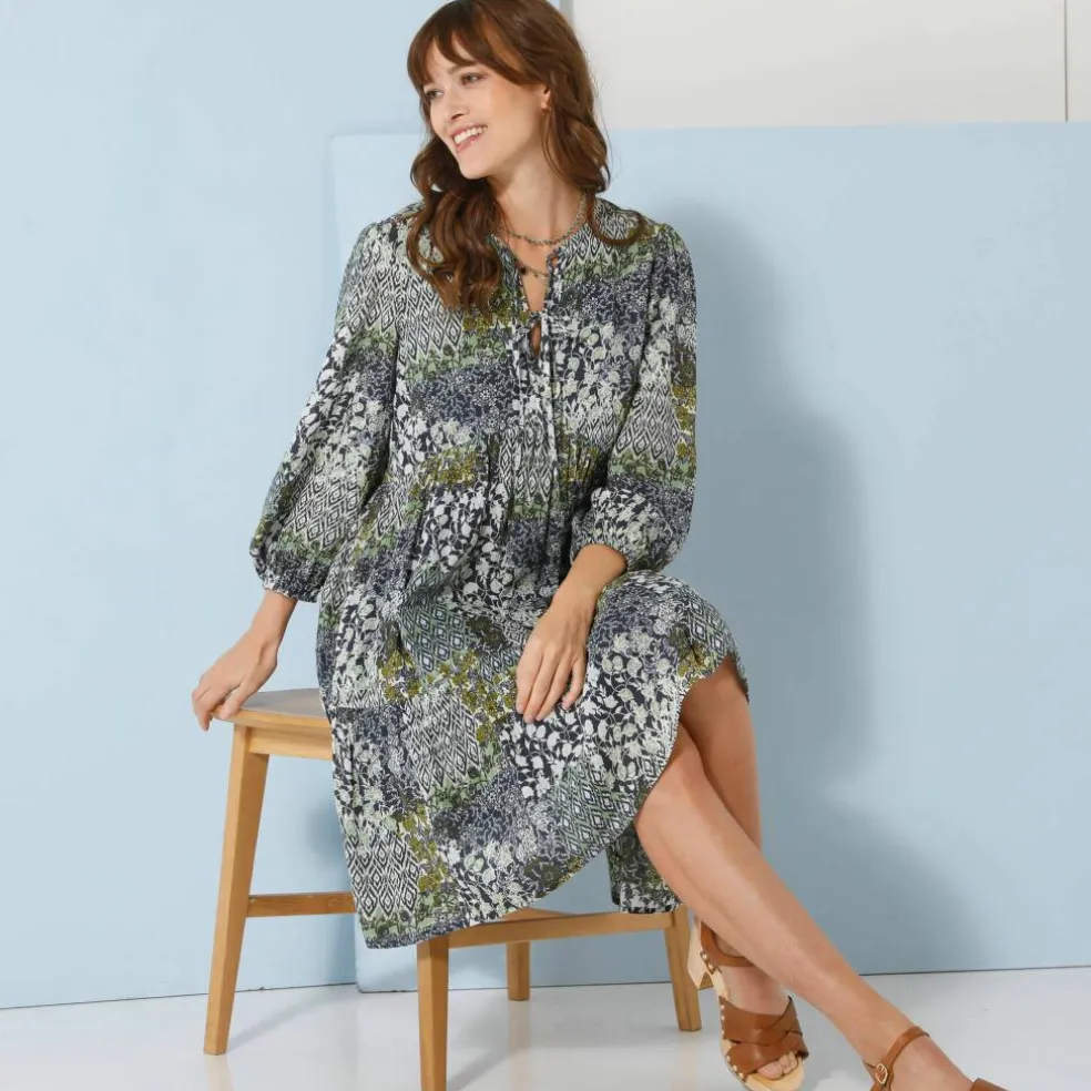 Robe évasée à volant, imprimé