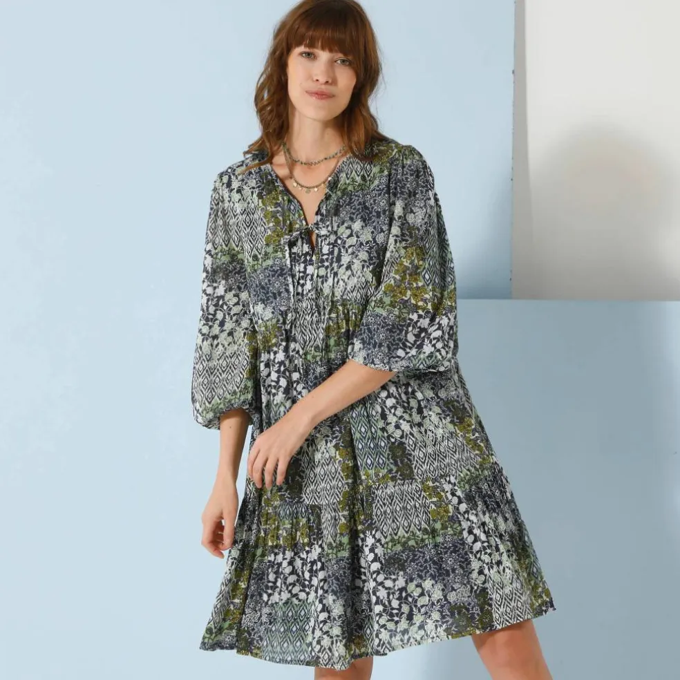 Robe évasée à volant, imprimé