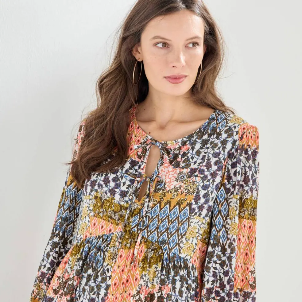Robe évasée à volant, imprimé
