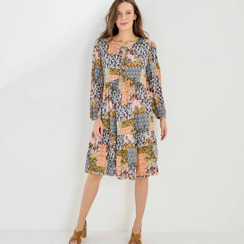 Robe évasée à volant, imprimé