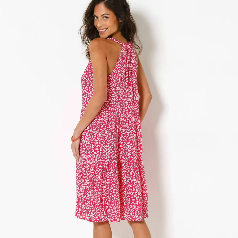 Robe à volants imprimé léopard emmanchures américaines, crépon