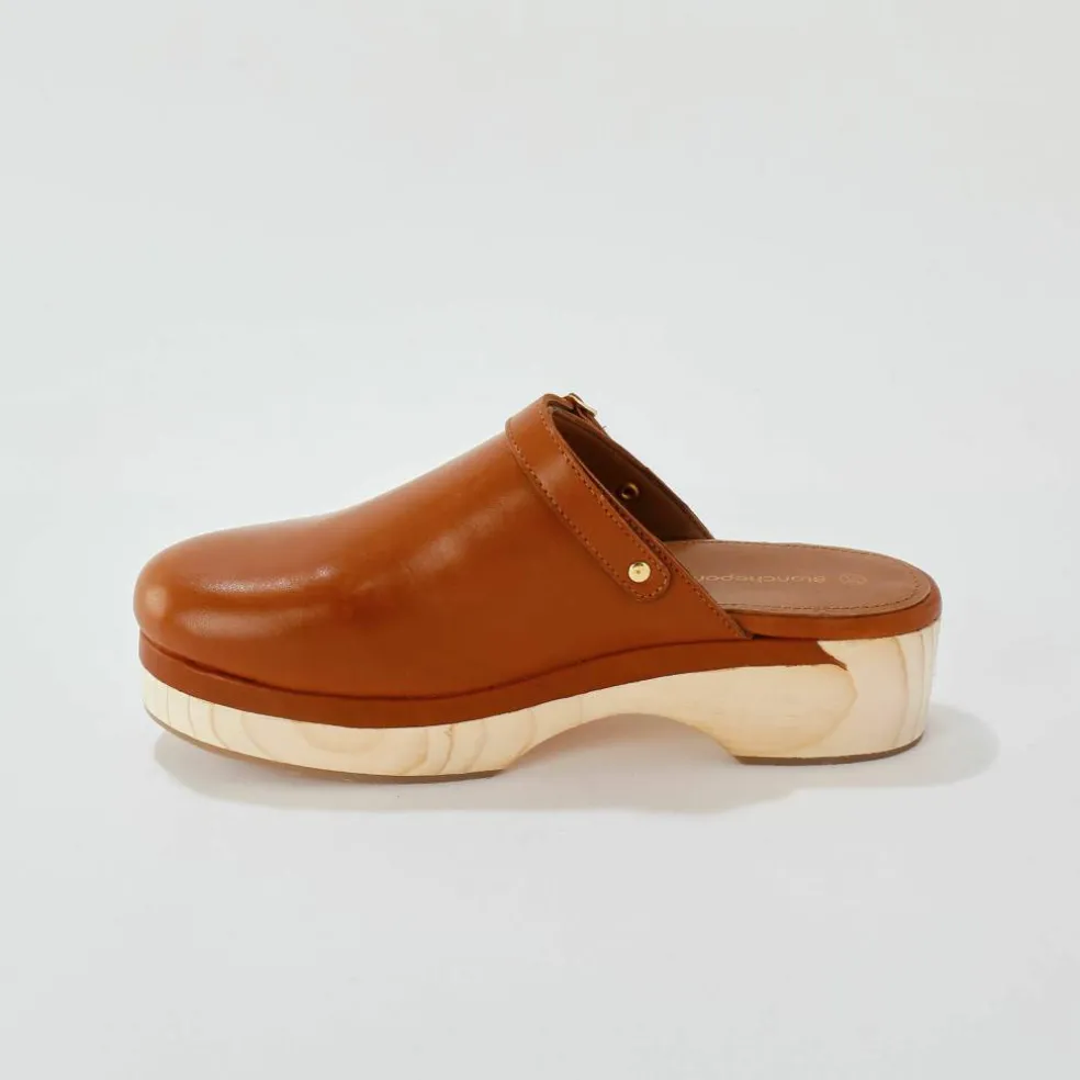 Sabots à talon cuir et bois