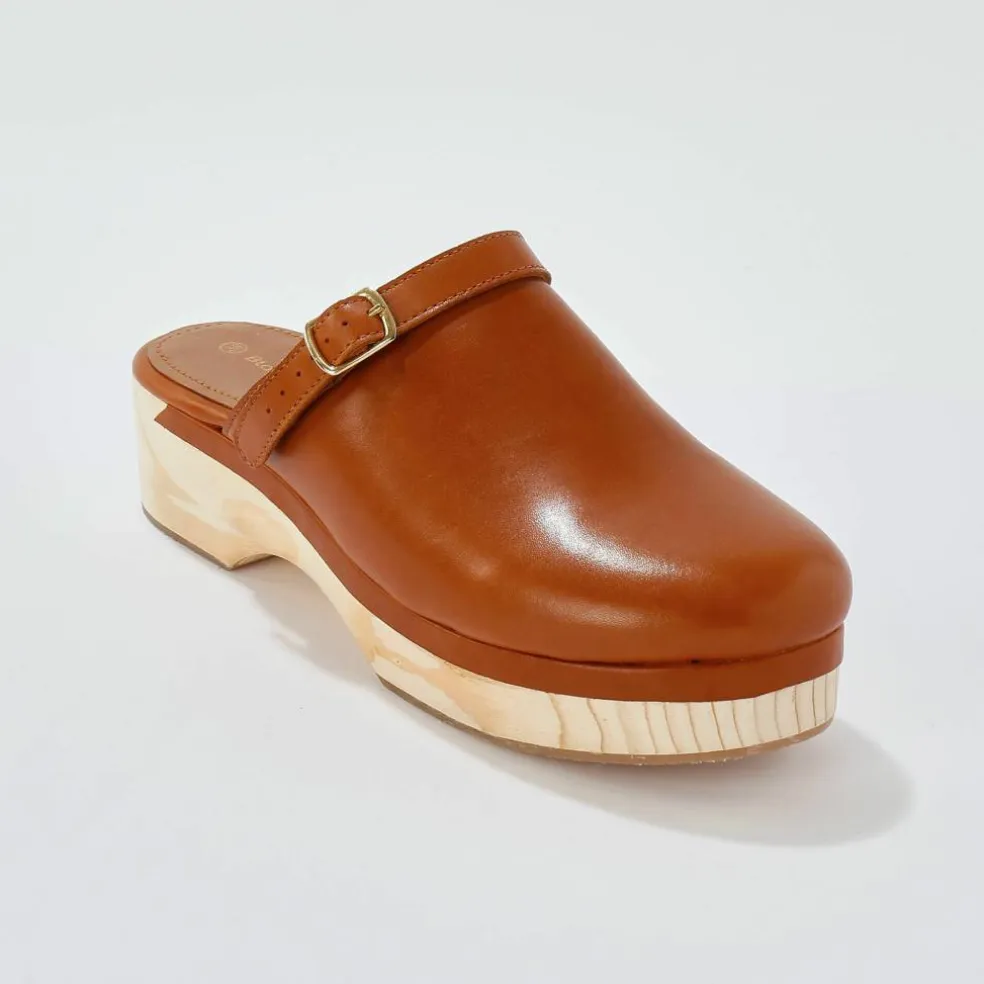 Sabots à talon cuir et bois