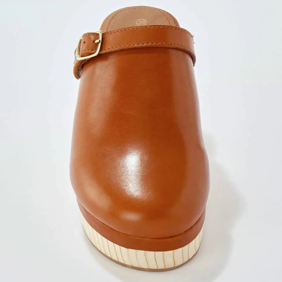 Sabots à talon cuir et bois