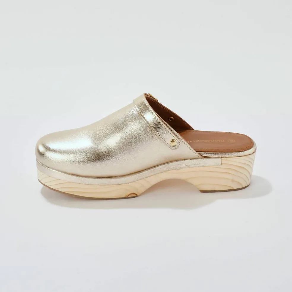 Sabots à talon cuir et bois