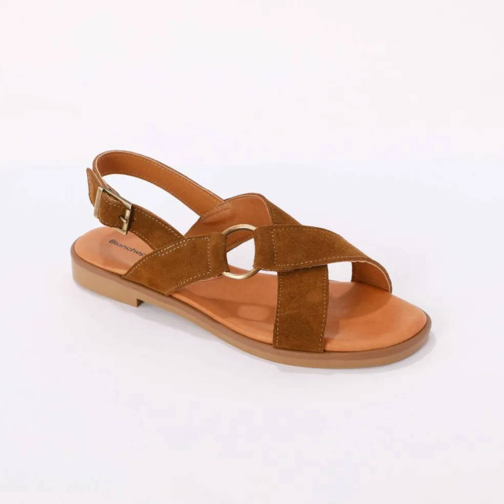 Sandales brides croisées en croûte de cuir