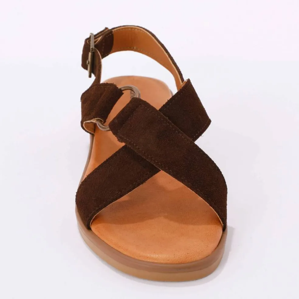 Sandales brides croisées en croûte de cuir