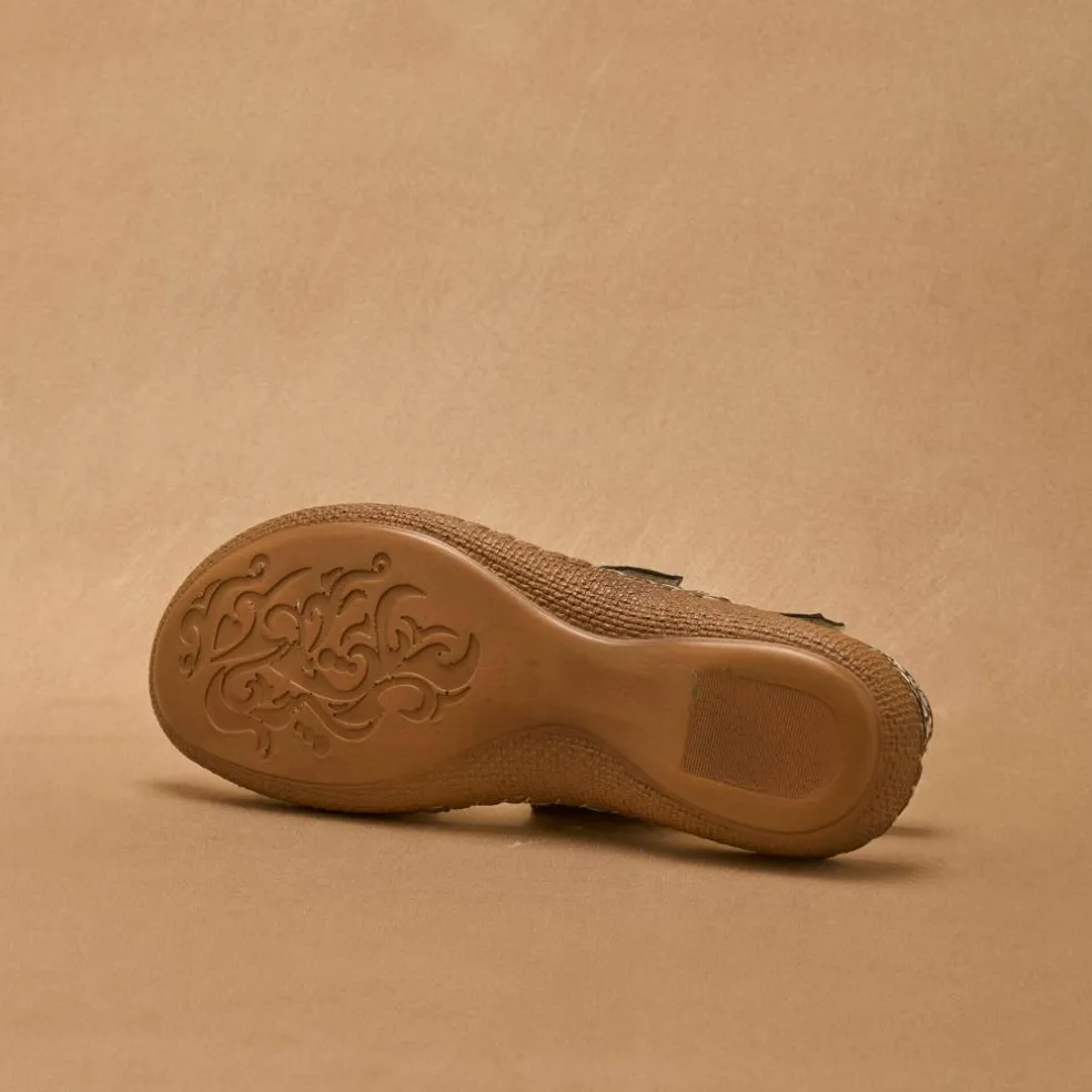 Sandales cuir imprimé - largeur confort