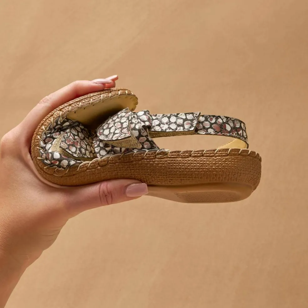 Sandales cuir imprimé - largeur confort
