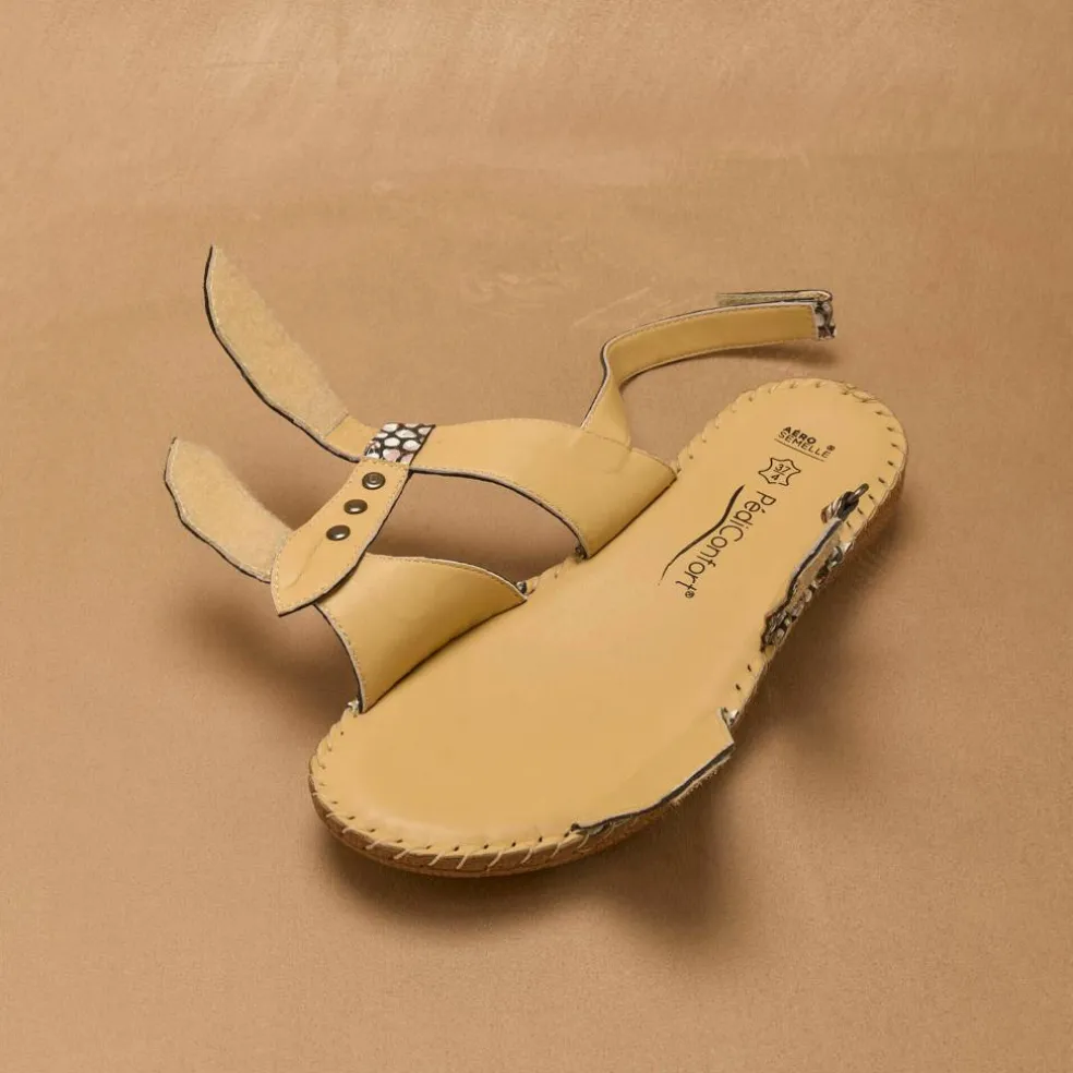Sandales cuir imprimé - largeur confort