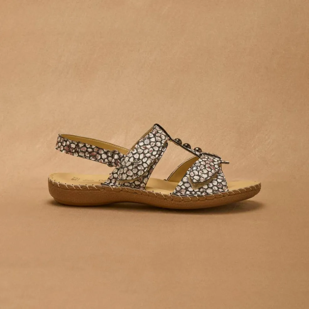 Sandales cuir imprimé - largeur confort