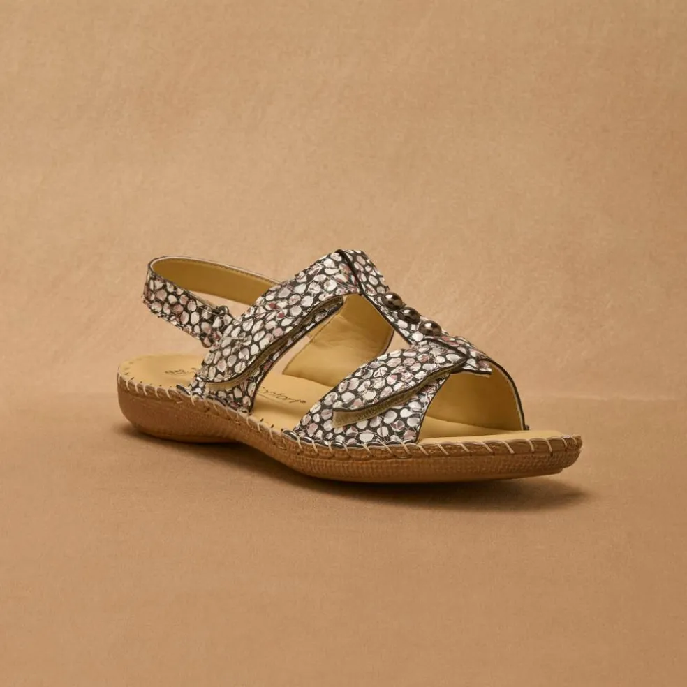 Sandales cuir imprimé - largeur confort