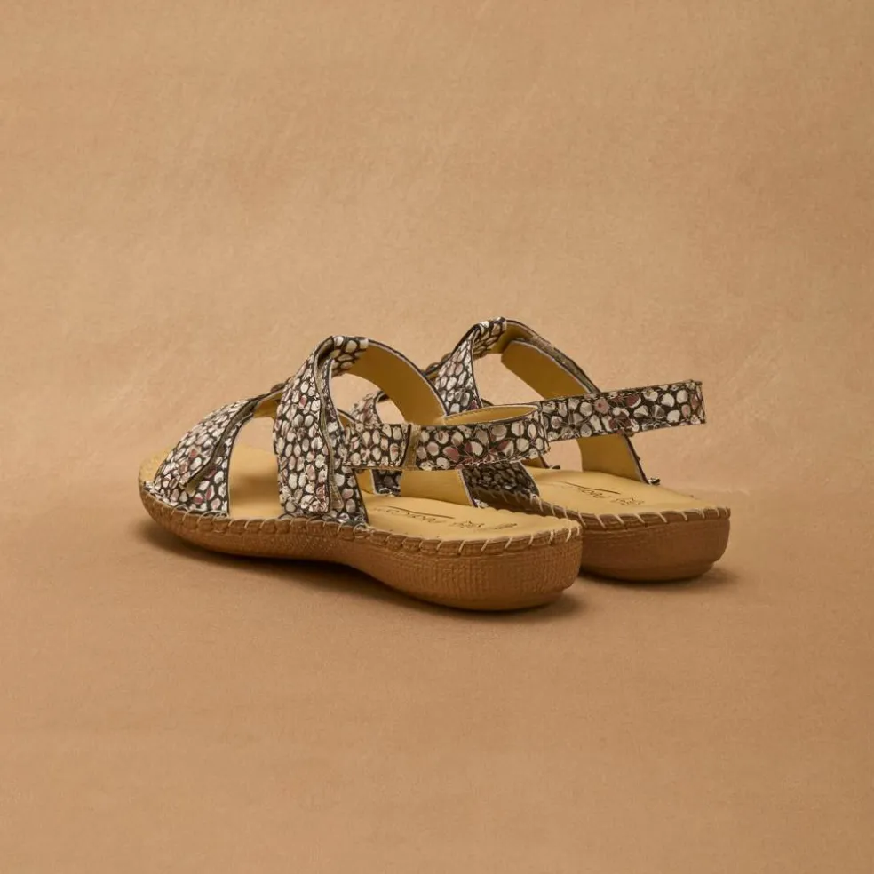 Sandales cuir imprimé - largeur confort