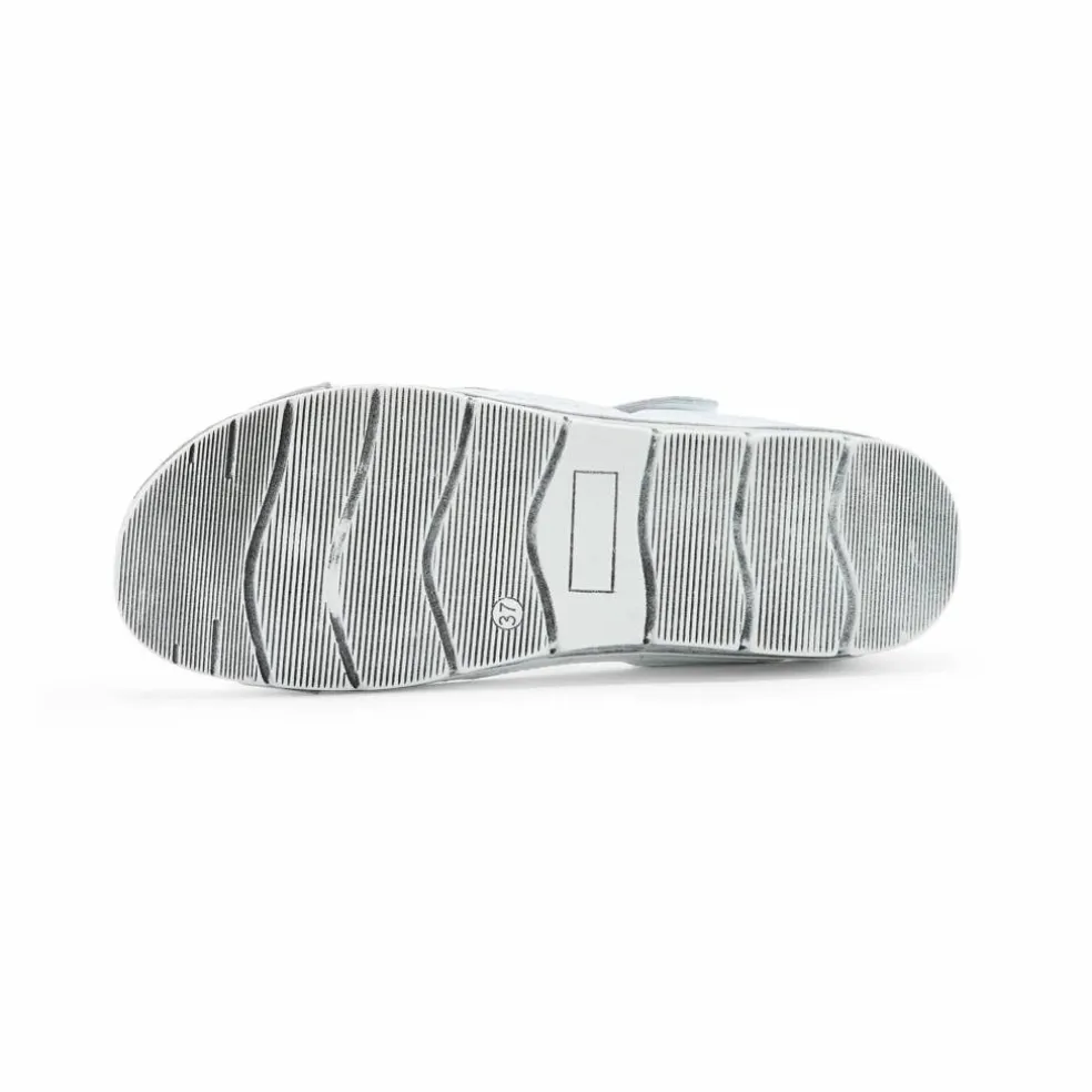 Sandales cuir à patte scratchées motif feuilles, largeur confort